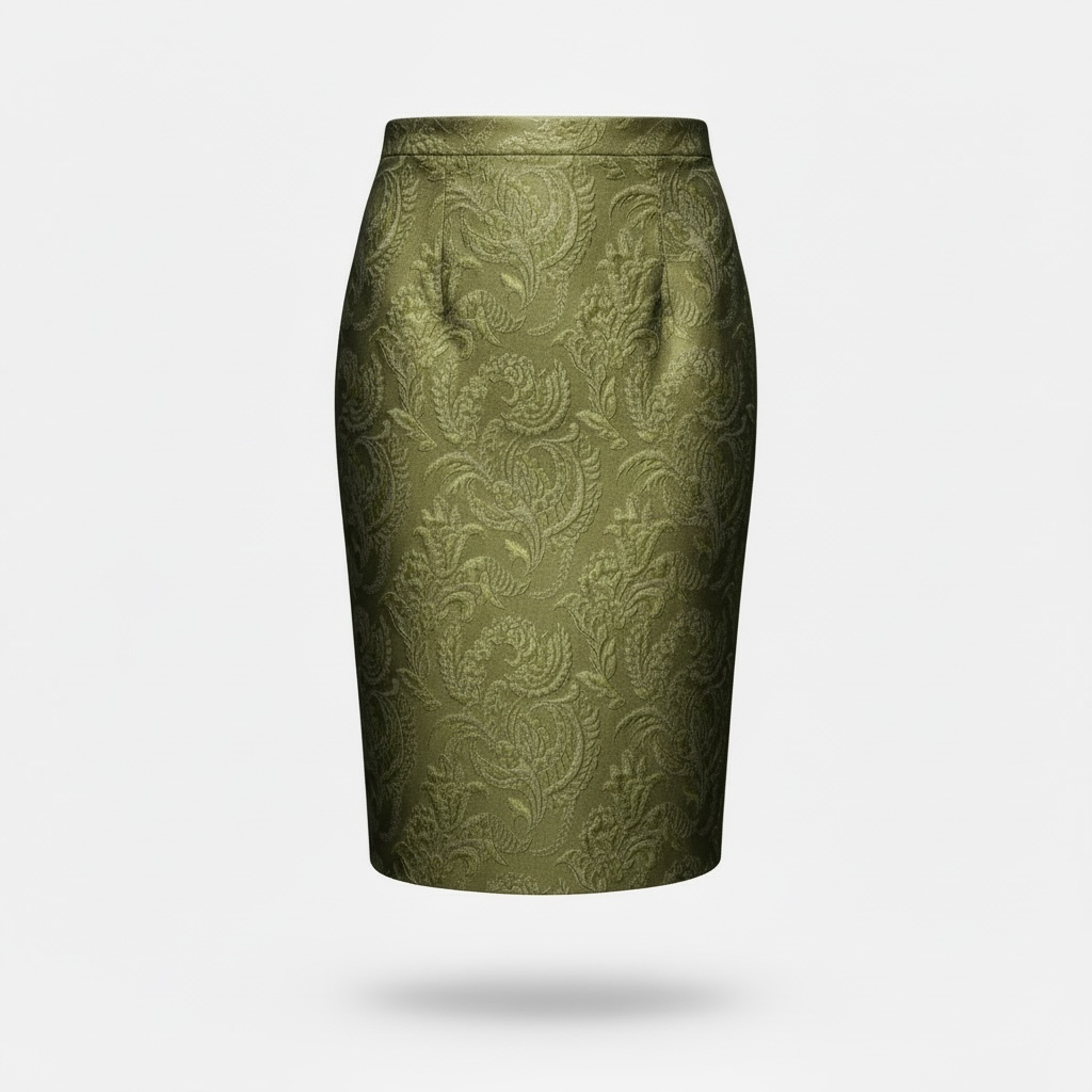 Jupe crayon verte & dorée 100% soie (made in France) TARA JARMON T 36