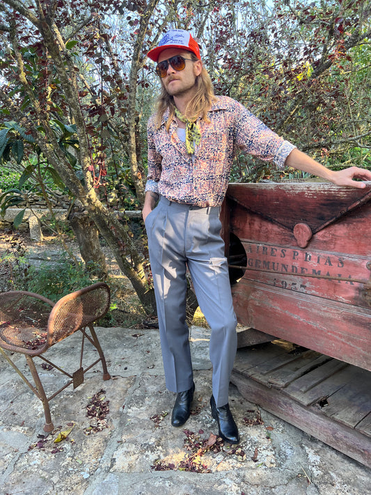 Pantalon gris à pinces taille haute