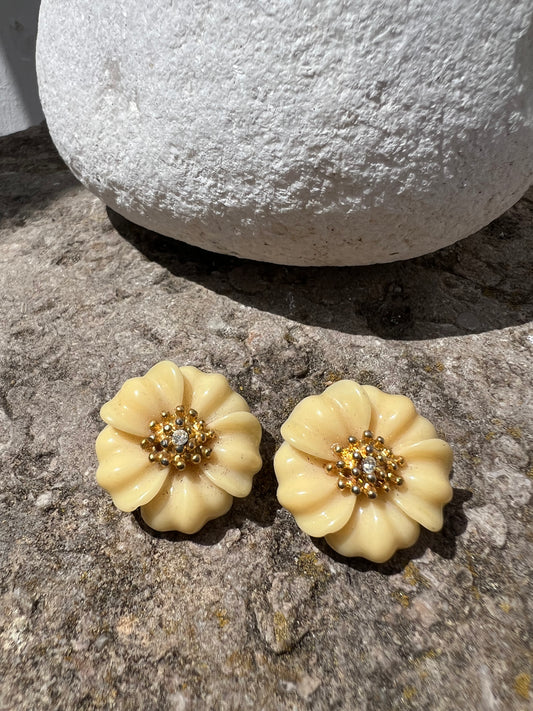 Boucles d’oreilles Fleurs rétro beiges