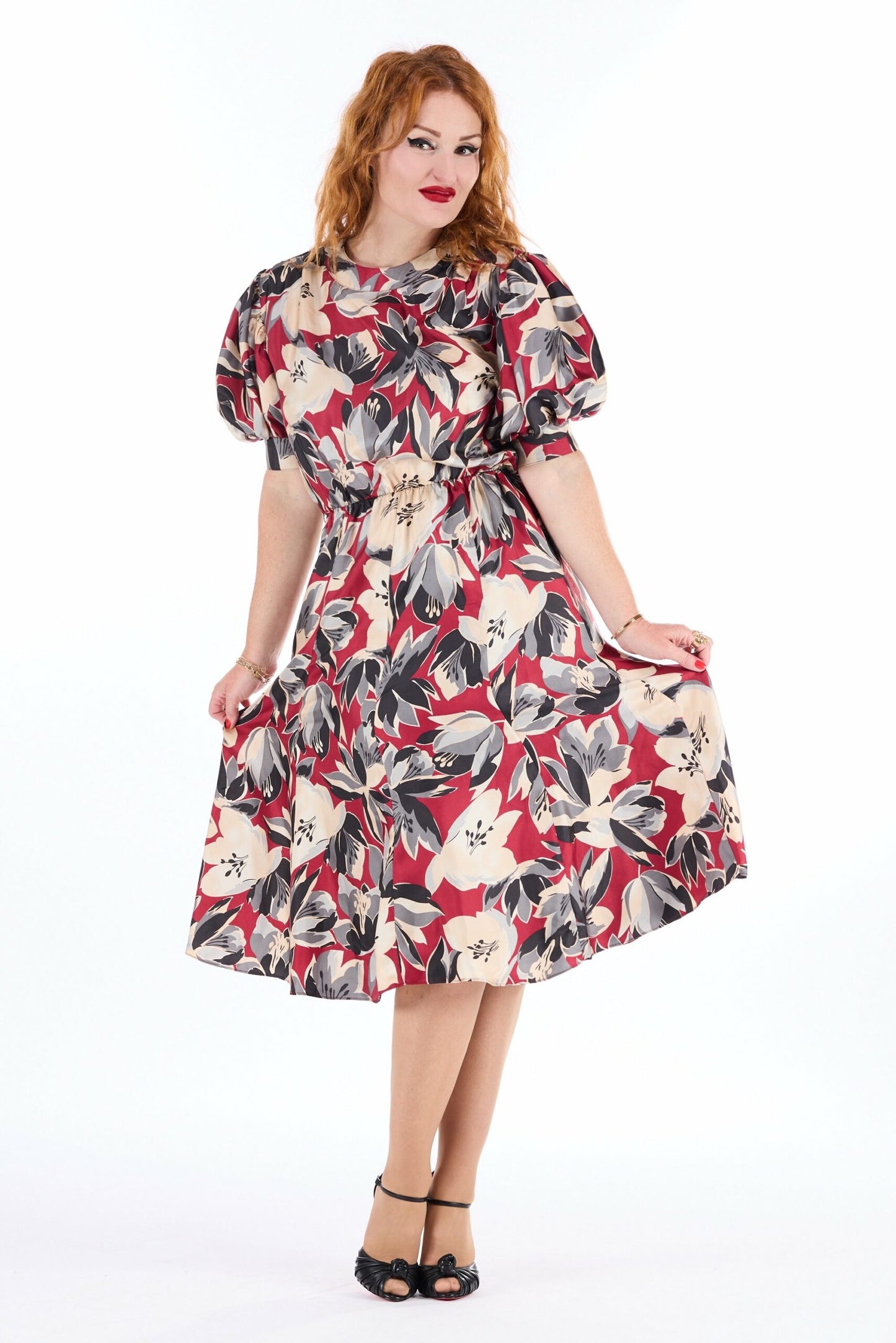 "Berline" Robe en soie bordeaux