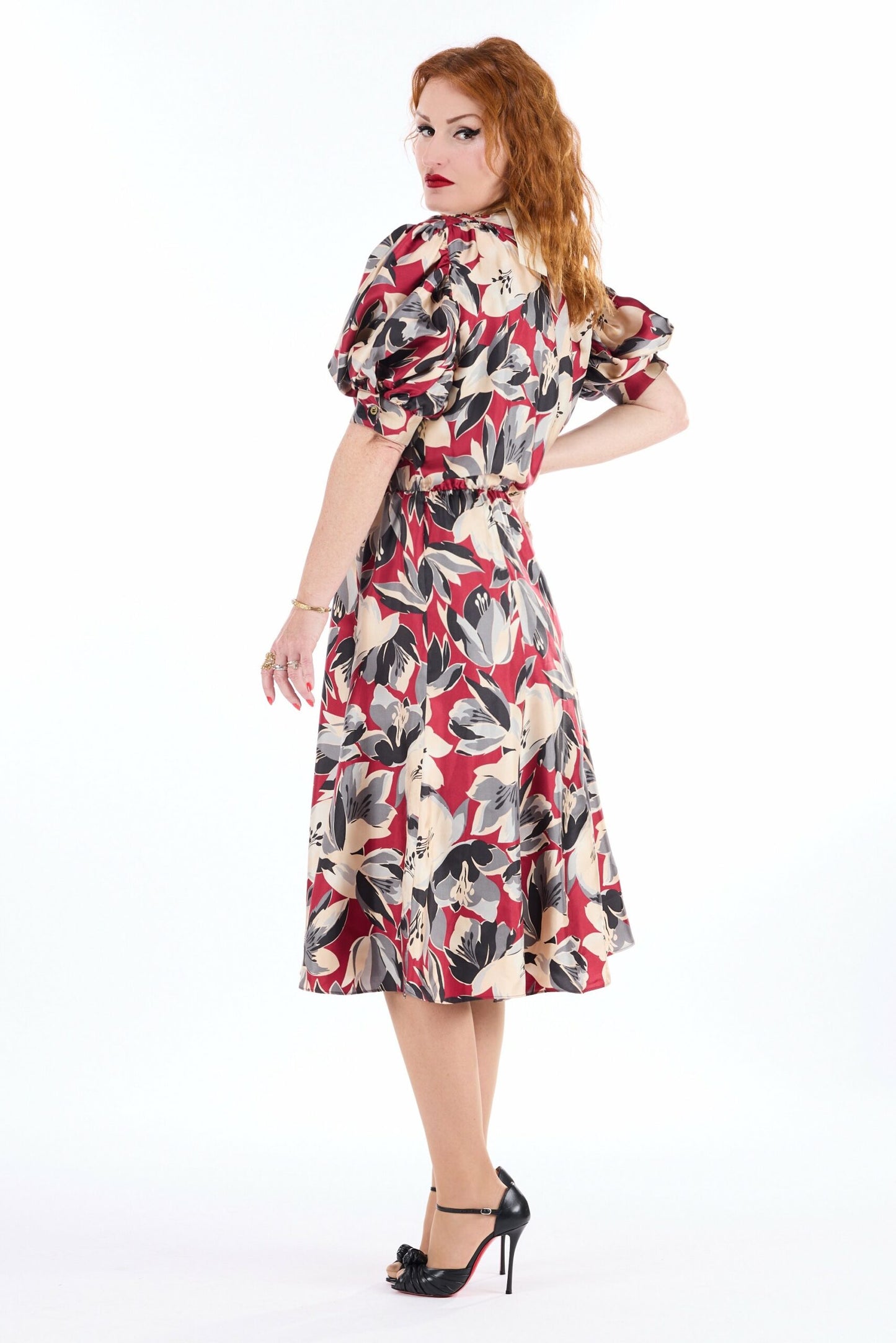 "Berline" Robe en soie bordeaux
