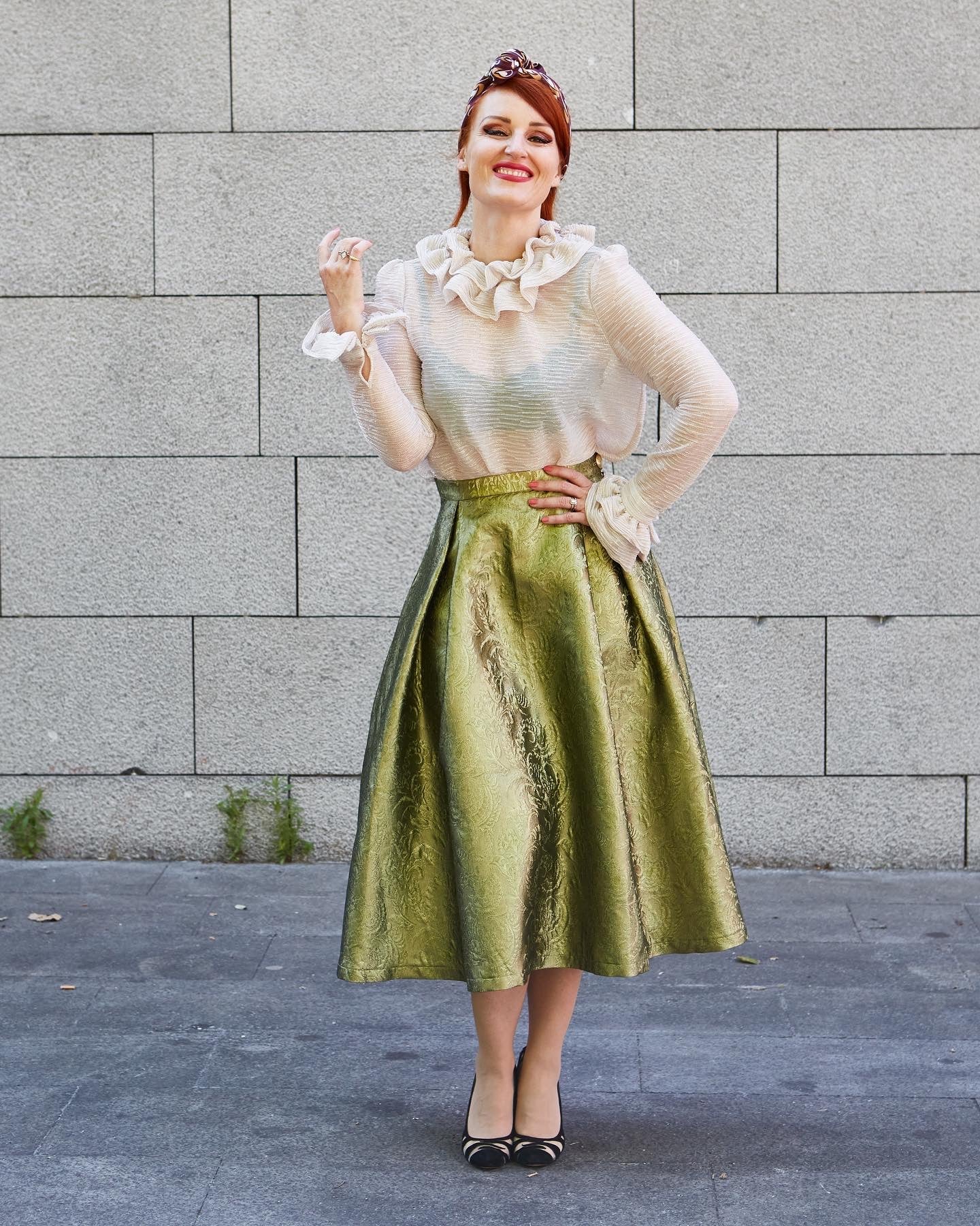 Theda Bara jupe midi vert amande