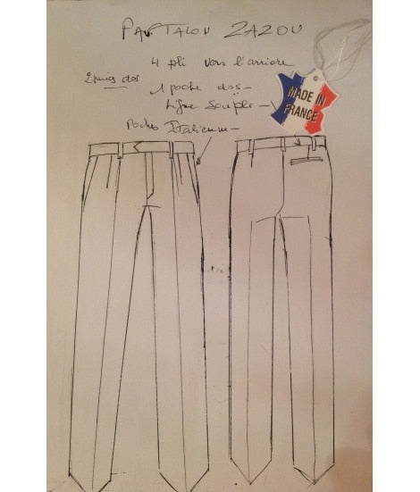 Pantalon chevron marron à pinces taille haute made in France