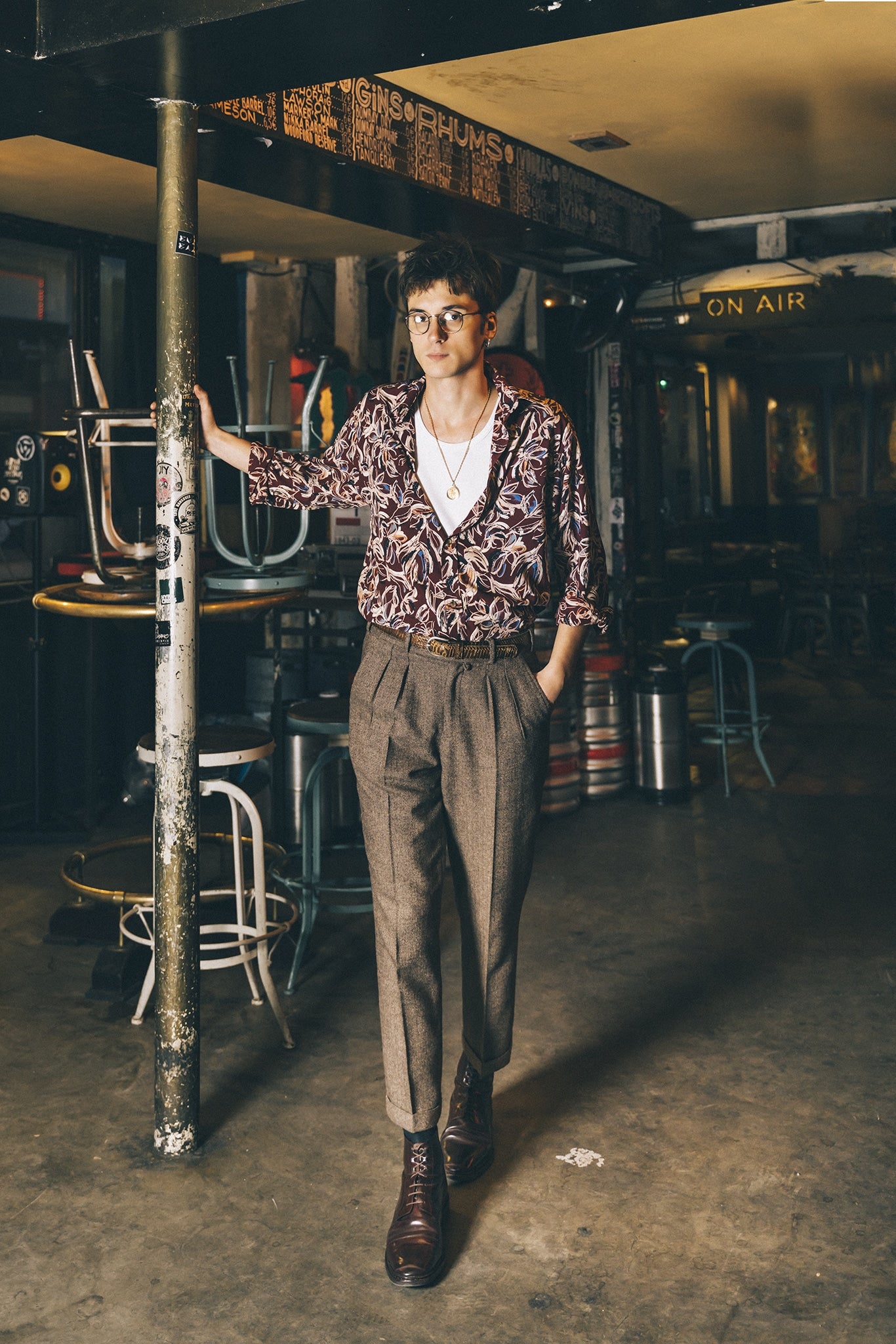 Pantalon chevron marron à pinces taille haute made in France