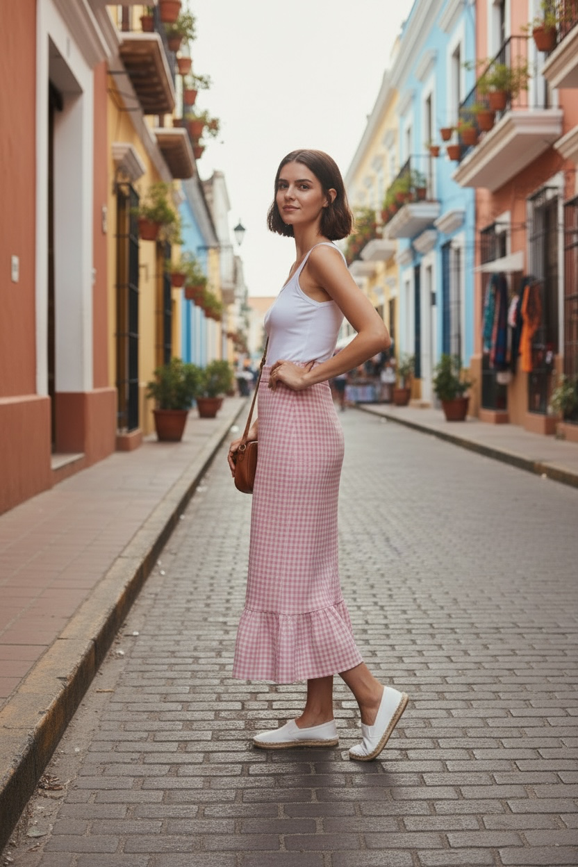 Malo jupe crayon vichy rose