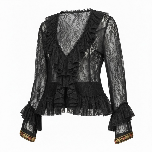 Blouse à volants en dentelle.