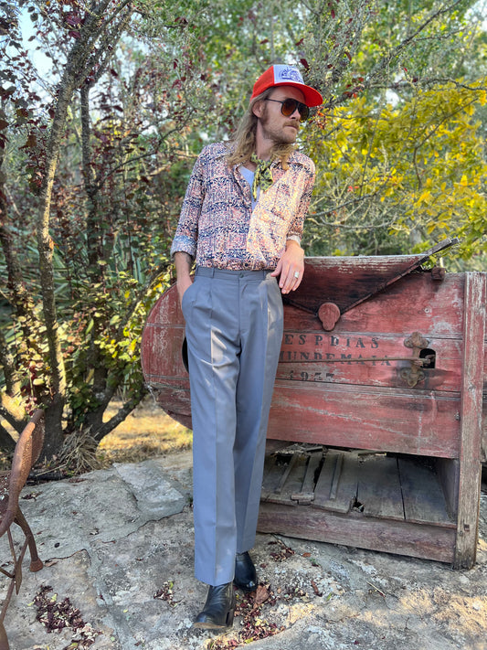 Pantalon gris à pinces taille haute
